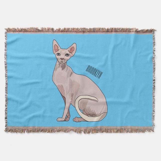 Sphynx cat cartoon illustration  throw blanket (Front)