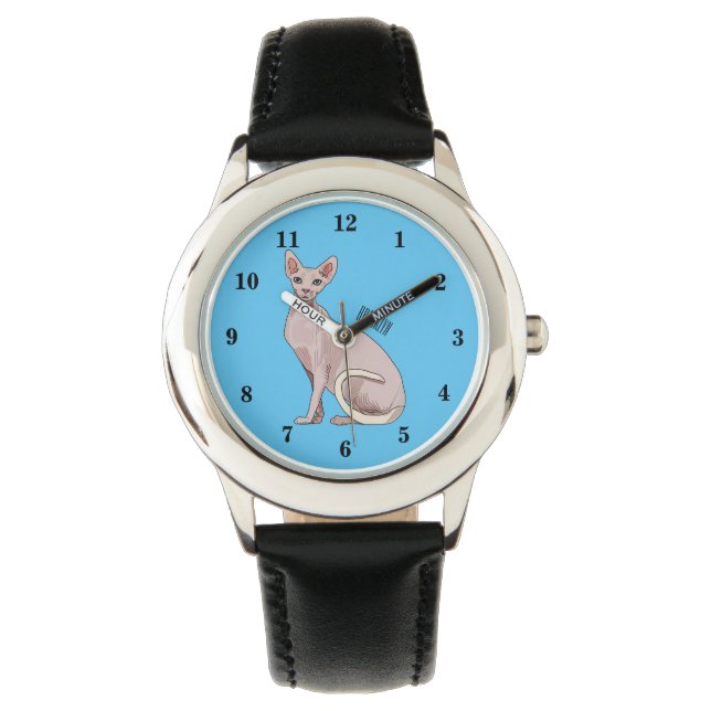 Sphynx cat cartoon illustration watch (Front)