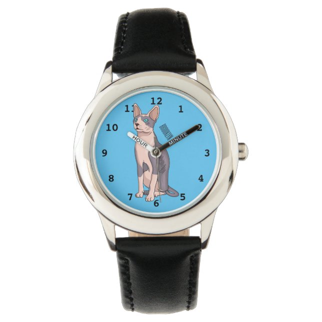 Sphynx cat cartoon illustration watch (Front)