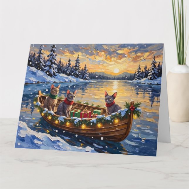 Sphynx Cat Christmas Boat Holiday Card (Front)