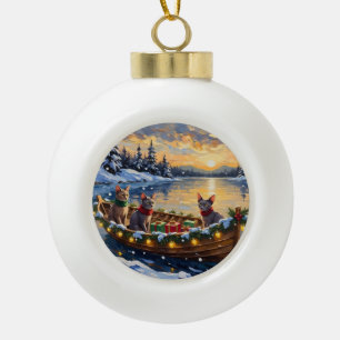 Sphynx Cat Christmas Boat Holiday Ceramic Ball Christmas Ornament