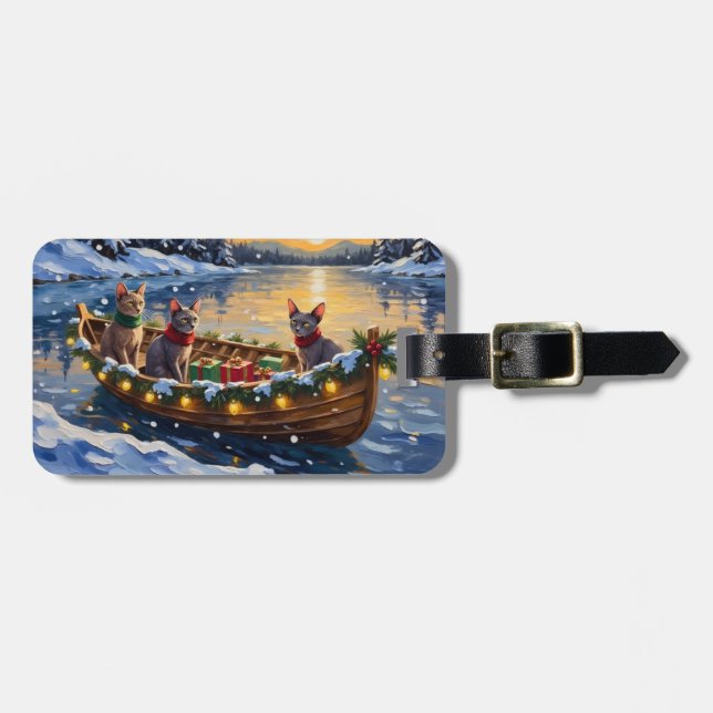 Sphynx Cat Christmas Boat Holiday Luggage Tag (Front Horizontal)