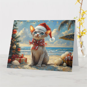 Sphynx Cat Christmas Vintage Beach  Card