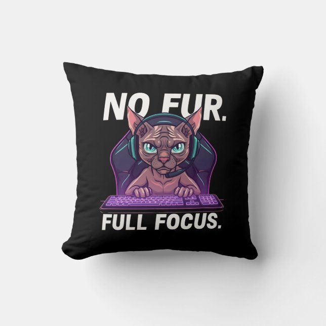 Sphynx Cat Gamer Full Focus Neon Art Cushion (Front)