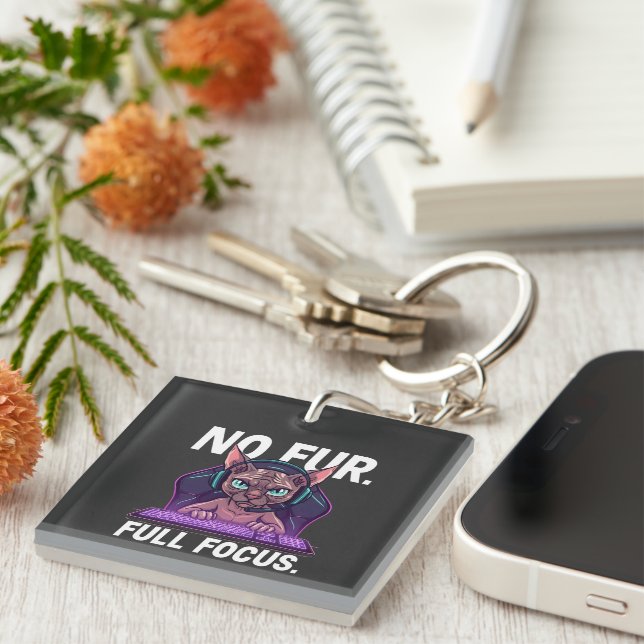 Sphynx Cat Gamer Full Focus Neon Art Key Ring (Front Right)