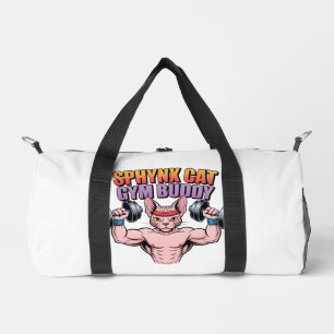 Sphynx Cat Gym Buddy Muscular Cartoon Duffle Bag