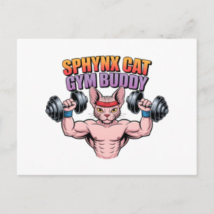 Sphynx Cat Gym Buddy Muscular Cartoon Postcard