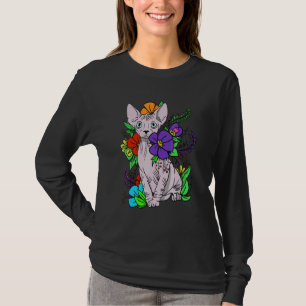 Sphynx Cat Hairless Kitten Floral Flowers T-Shirt