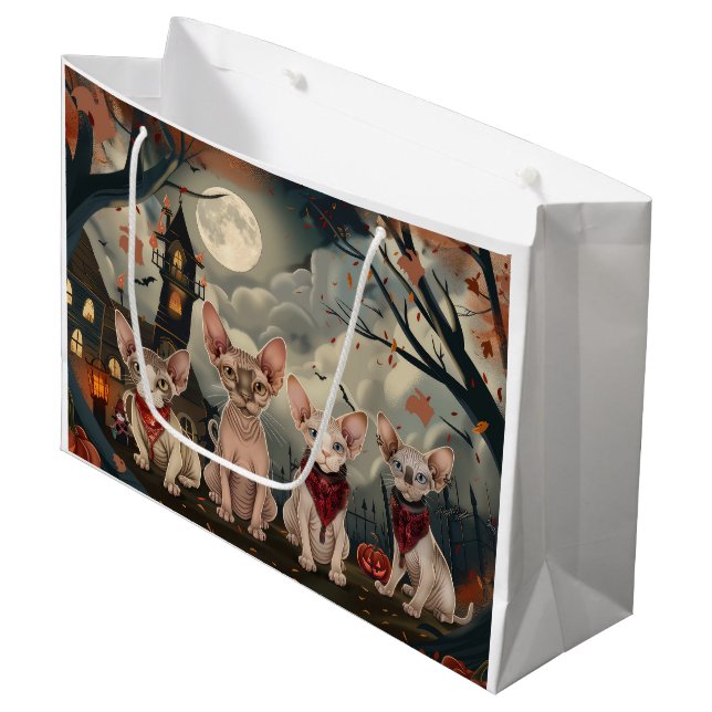 Sphynx Cat Halloween Spooky Large Gift Bag (Front Angled)