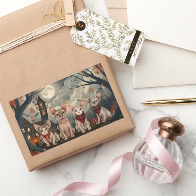 Sphynx Cat Halloween Spooky Rectangular Sticker (Gifting)