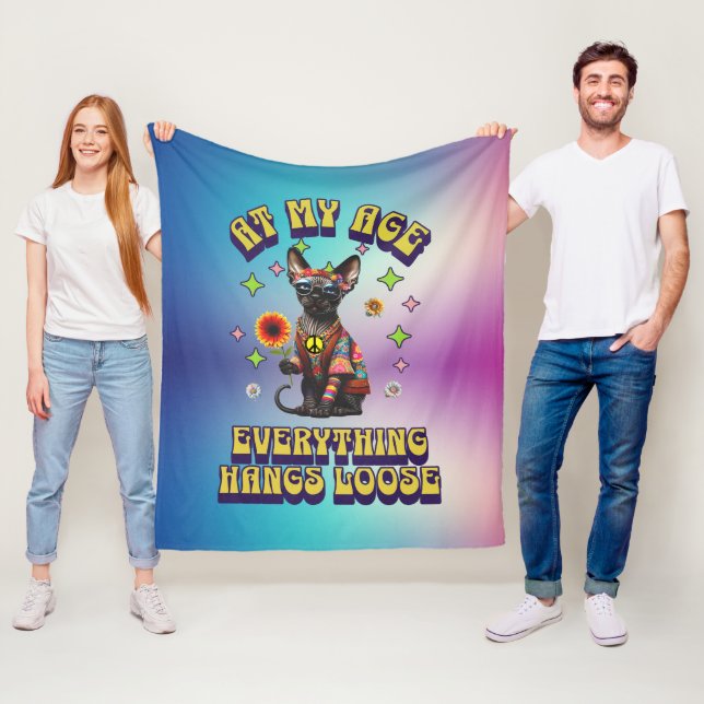  Sphynx Cat Hangs Loose Retro Birthday Fleece Blanket (In Situ)