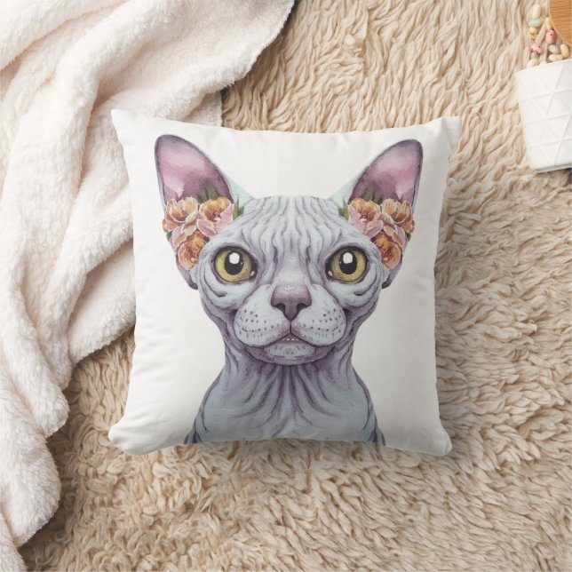 Sphynx Cat Hearing Flowers  Cushion (Blanket)