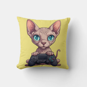 Sphynx Cat Holding Game Controller Cushion