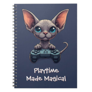 Sphynx Cat Holding Game Controller Notebook