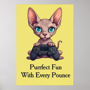Sphynx Cat Holding Game Controller Poster