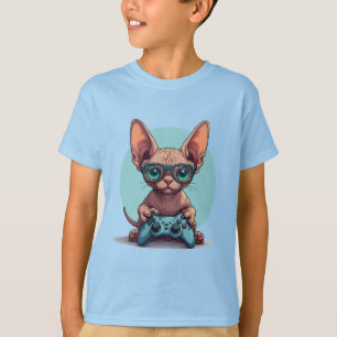 Sphynx Cat Holding Game Controller T-Shirt