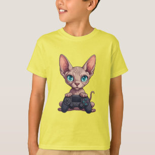 Sphynx Cat Holding Game Controller T-Shirt