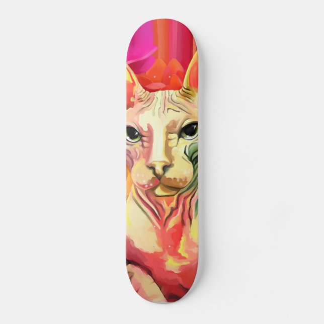 Sphynx Cat in flowers. Skateboard (Front)
