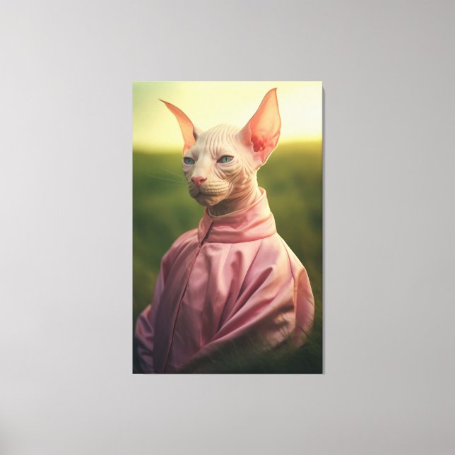 Sphynx Cat in Outfit – Vibrant Nature Scene Canvas Print (Front)