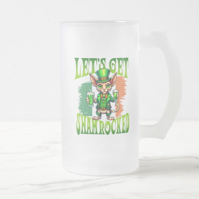 Sphynx Cat Let's Get Shamrocked St Patrick's day Frosted Glass Beer Mug (Right)