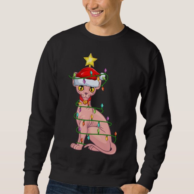 Sphynx Cat Lighting Xmas Tree Matching Sphynx Cat  Sweatshirt (Front)