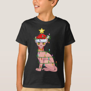 Sphynx Cat Lighting Xmas Tree Matching Sphynx Cat  T-Shirt