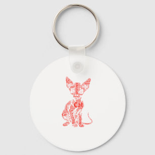 Sphynx Cat Lives Word Cloud Silhouette Sticker Key Ring