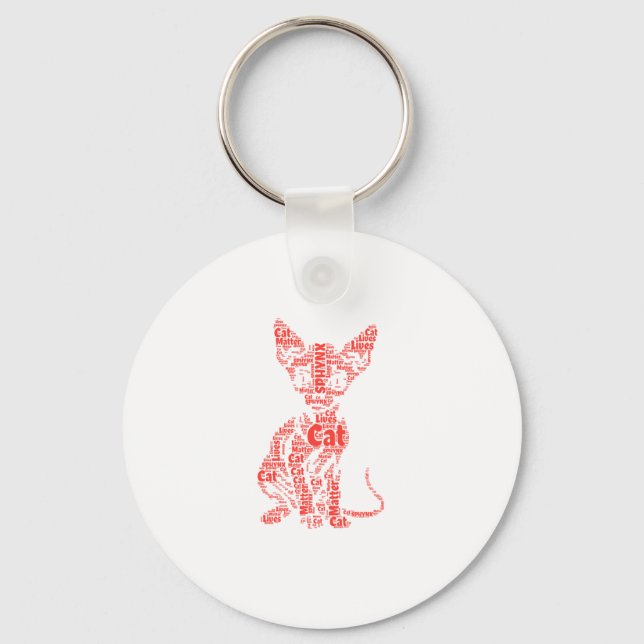 Sphynx Cat Lives Word Cloud Silhouette Sticker  Key Ring (Front)
