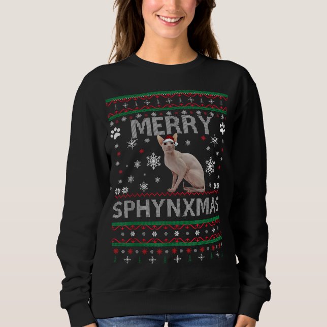 Sphynx Cat Lover Christmas Ugly Xmas Sweater Sphyn (Front)