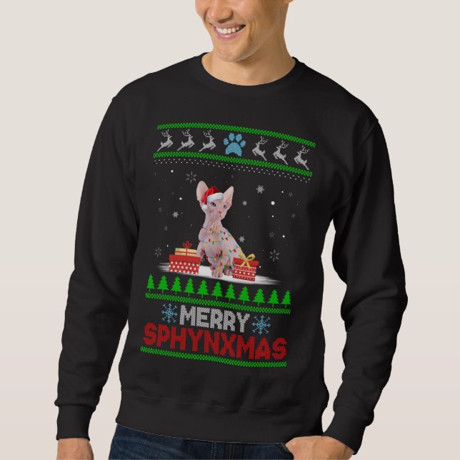 Sphynx Cat Lover Christmas Ugly Xmas Sweater Sphyn (Front)