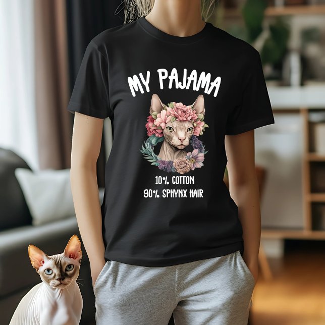 Sphynx Cat Lover's Pajama Design with Floral Crown T-Shirt (Creator Uploaded)