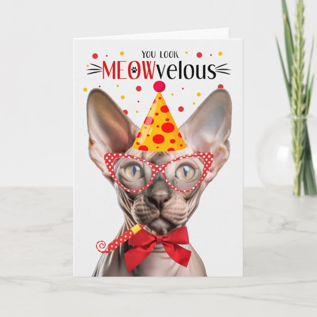 Sphynx Cat MEOWvelous Birthday Card (Front)