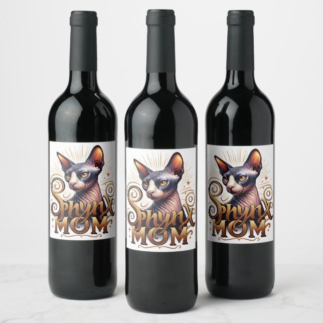Sphynx Cat Mum Elegant  Wine Label (Bottles)