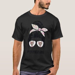 Sphynx Cat Mum messy bun hair glasses Sphynx mama T-Shirt