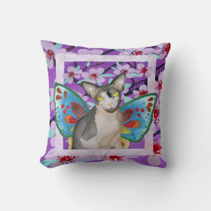 Sphynx Cat Ninja Fairy Purple Flower Cushion