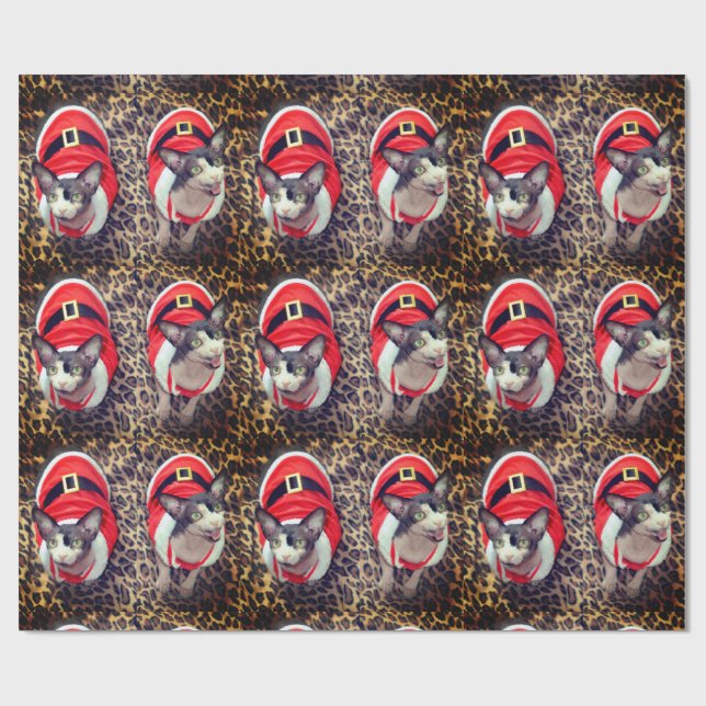Sphynx Cat Ninja Santa Christmas Wrapping Paper (Flat)