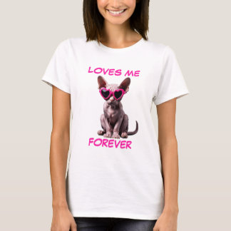 Sphynx Cat Pink Heart Heart-Shaped Sunglasses T-Shirt