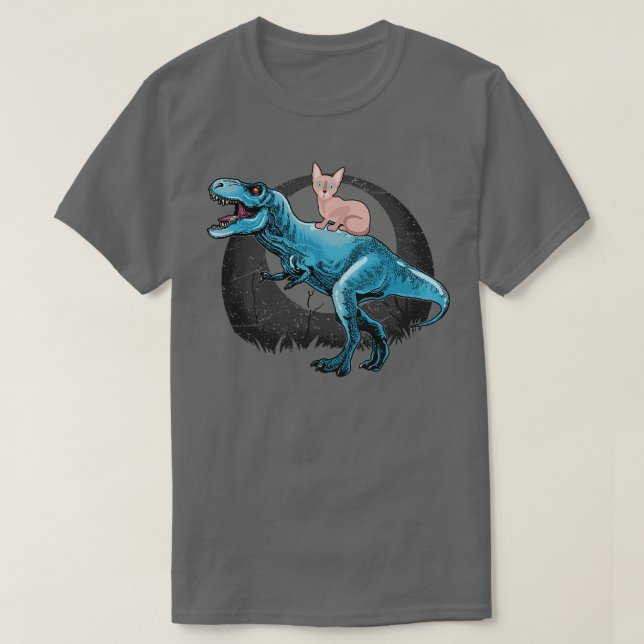 Sphynx Cat Riding A TRex T-Shirt (Design Front)