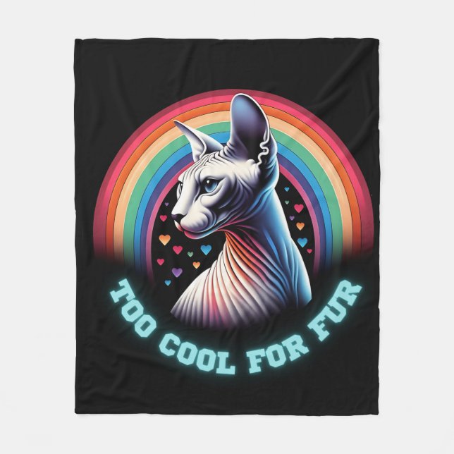  Sphynx Cat Too Cool Rainbow Hearts Funny  Fleece Blanket (Front)