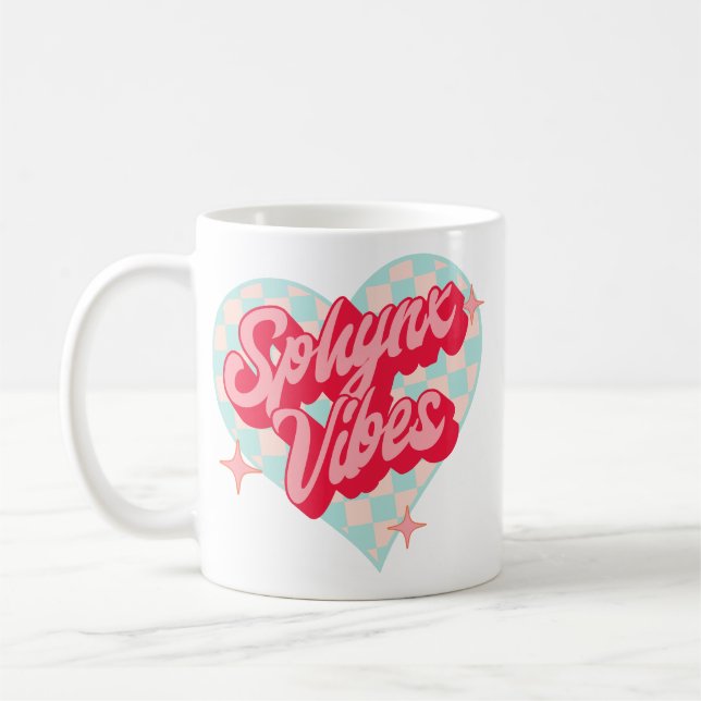 Sphynx Cat Vibes Mug Love Heart Pastel Retro (Left)