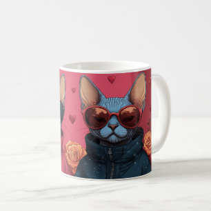 Sphynx Cat with Heart Roses Valentine's Day Coffee Mug