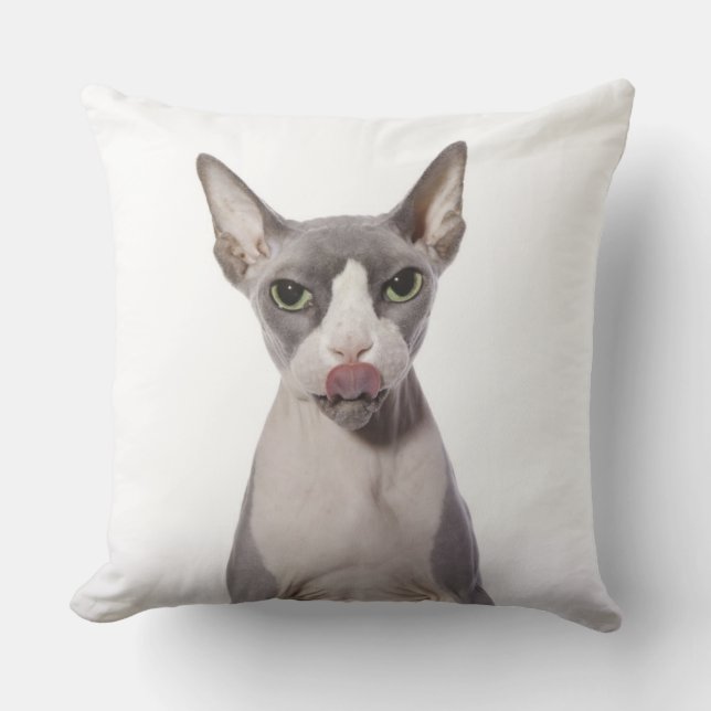 Sphynx Cat with tongue out Cushion (Front)