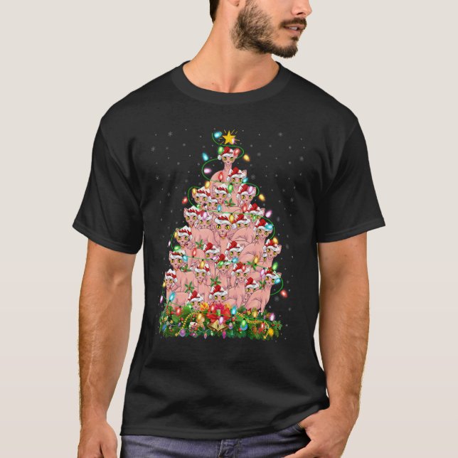 Sphynx Cat   Xmas Lights Santa Sphynx Cat Christma T-Shirt (Front)
