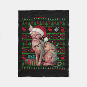 Sphynx Cat Xmas Lights Ugly Santa Hat Sphynx Cat C Fleece Blanket