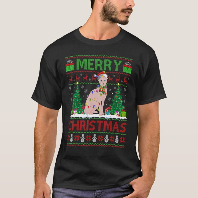 Sphynx Cat   Xmas Tree Ugly Santa Sphynx Cat Chris T-Shirt (Front)