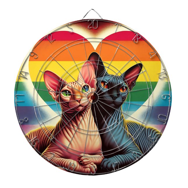 Sphynx Cats Dartboard LGBTQ Flag Love Hearts Gift (Front)