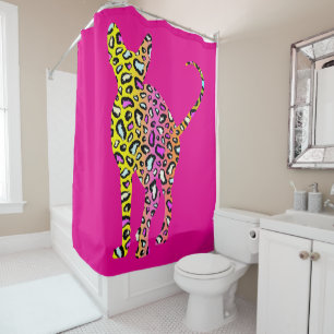 Sphynx Cats Leopard Animal Print Silhouette Pink Shower Curtain