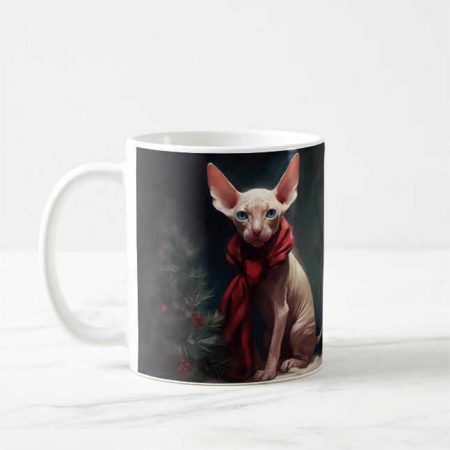Sphynx Dog in Snow Christmas Coffee Mug (Left)