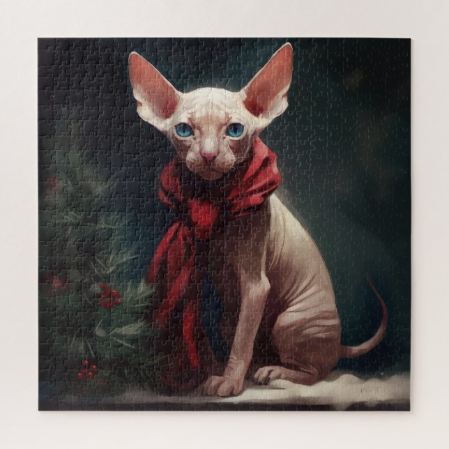 Sphynx Dog in Snow Christmas Jigsaw Puzzle (Vertical)