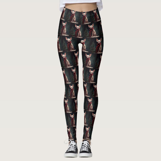 Sphynx Dog in Snow Christmas Leggings (Front)